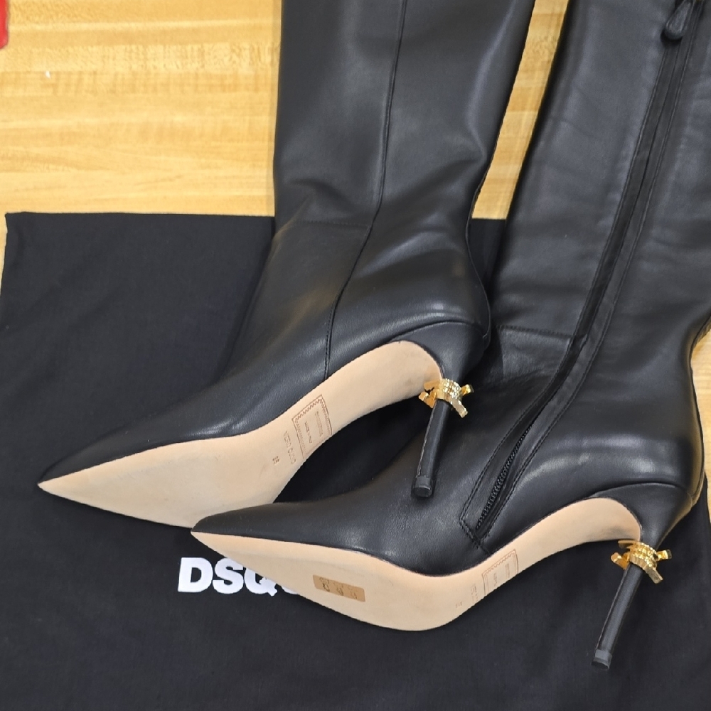 Dsquared2 Black Over the Knee Women's Leather Boots - Picture 4 of 12